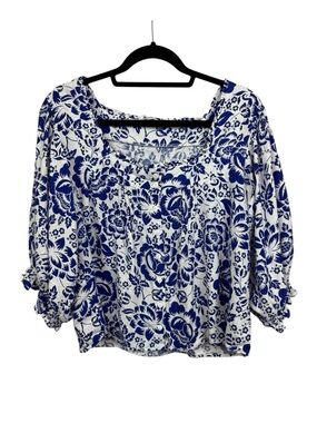Rachel Zoe Linen/Rayon peasant blouse top sz L